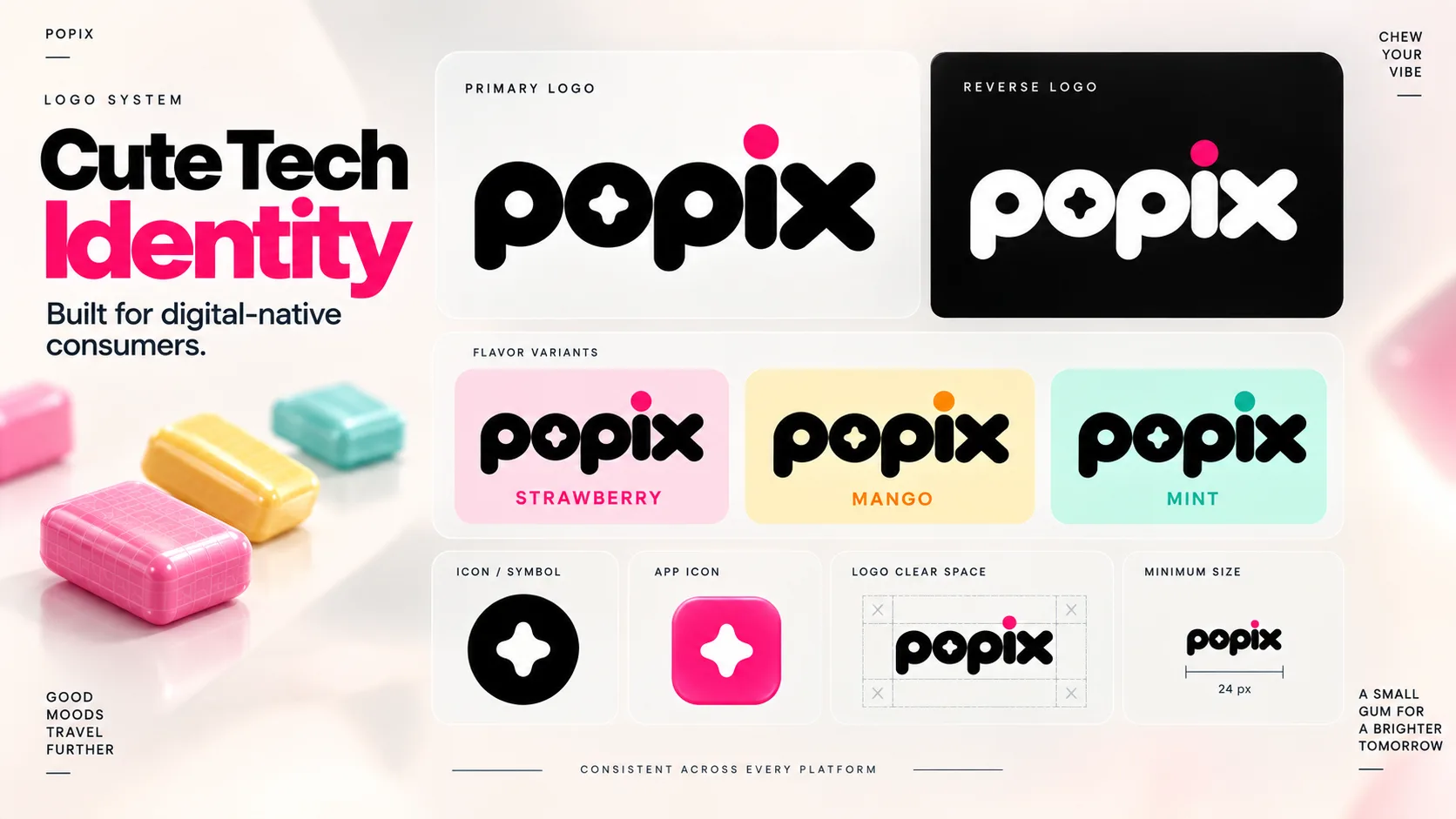 Popix Gum — Packaging Design packaging & visual design mockup 6 by Raghav Chopra